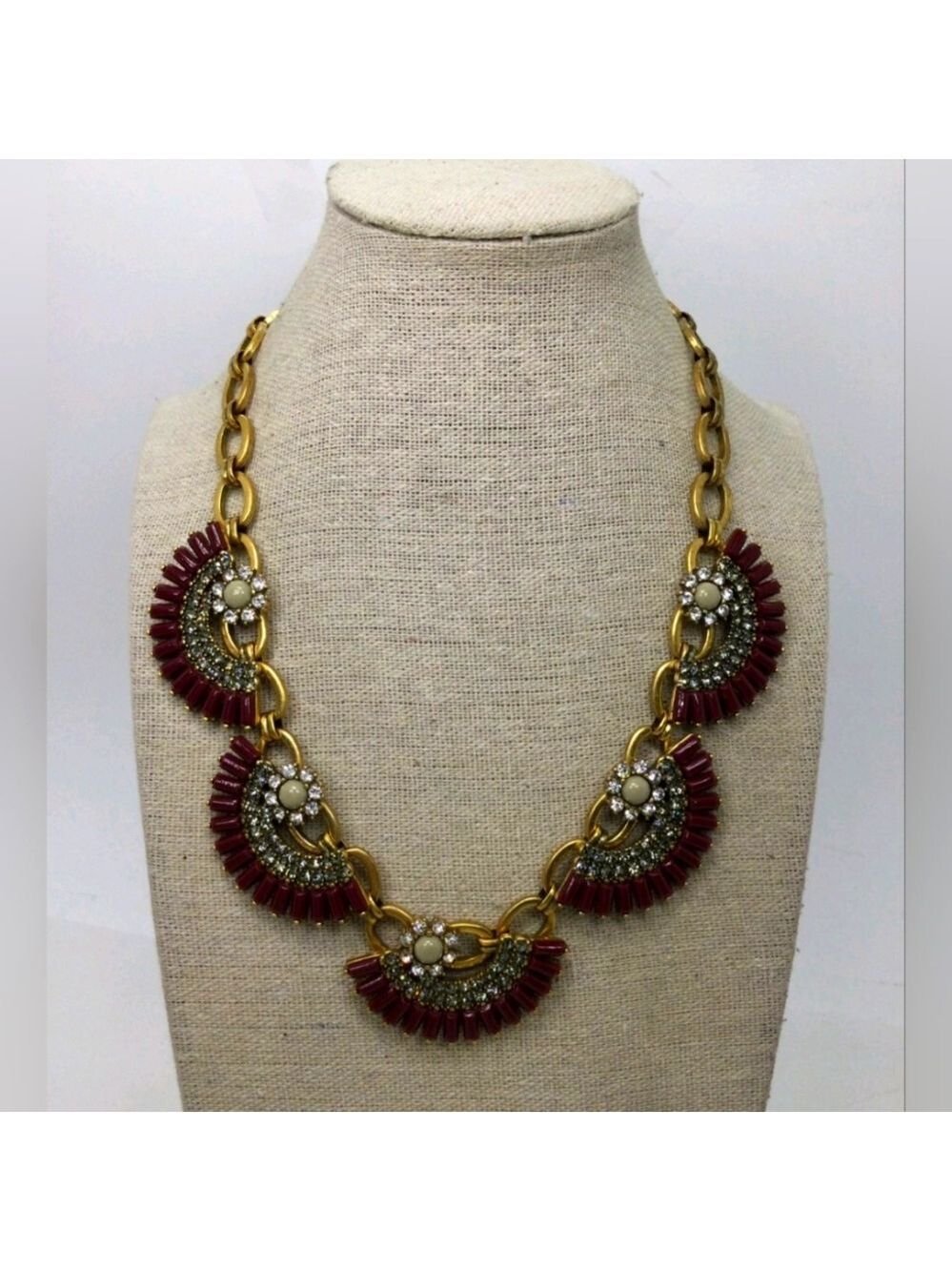 J. Crew Rhinestone Fan Shape Statement Necklace 16"
